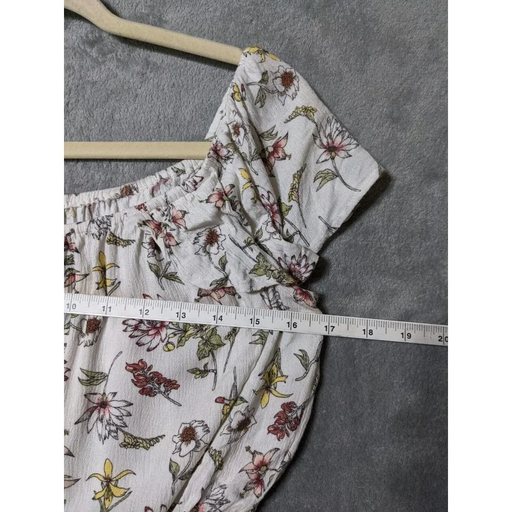 🍑XHILARATION Women 100% Rayon Knit Top Cropped Floral Multicolor MEDIUM (8-10) - Picture 5 of 11